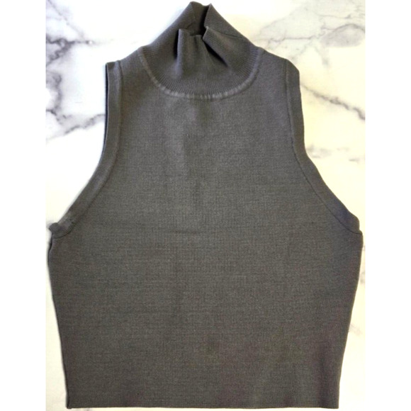 Zara Tops - Zara Womens Cropped Tank Top Small Gray Ribbed High Neck Sleeveless Stretch Knit